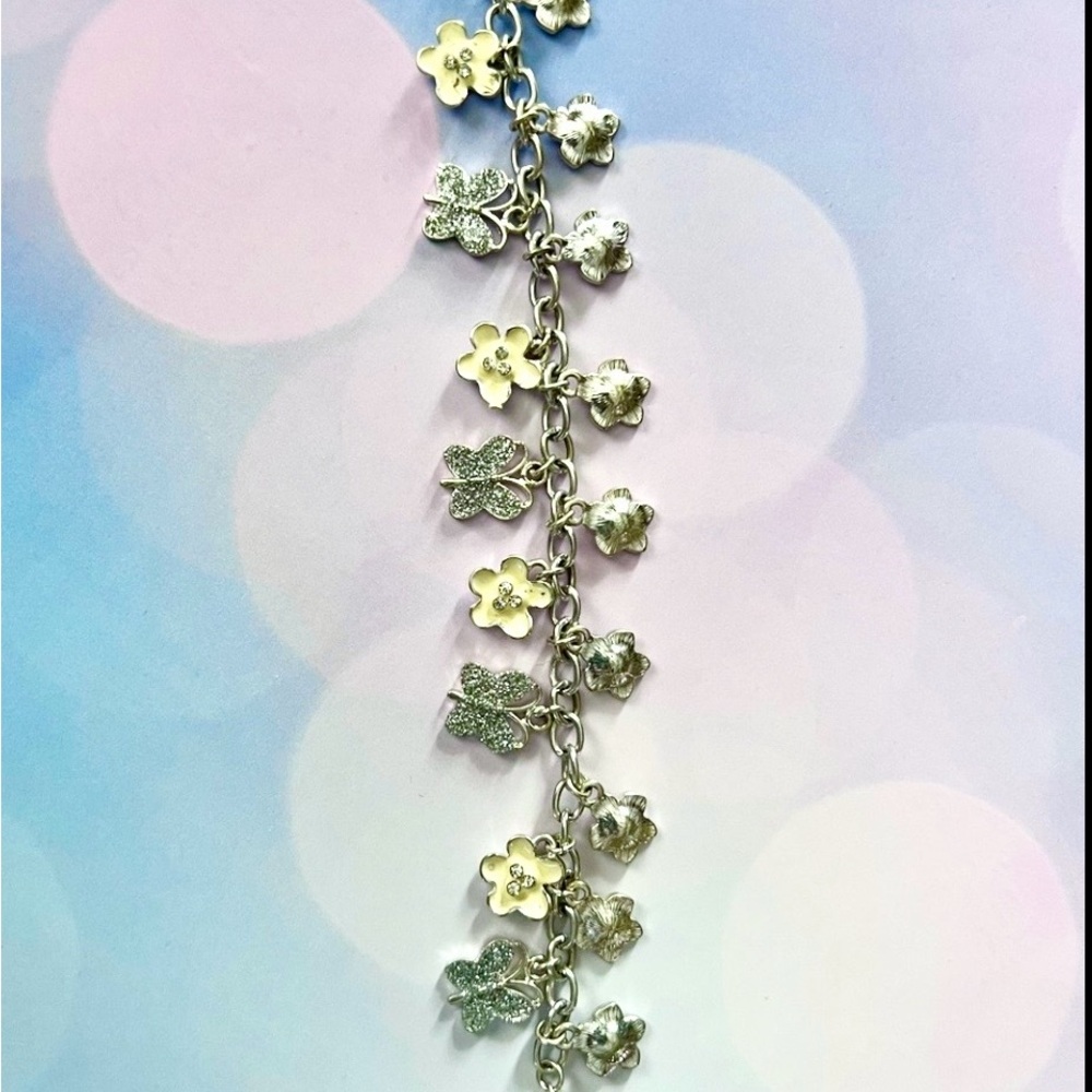 Silver Enamel Flower Charm Bracelet or
Purse charm string - Picture 2 of 10